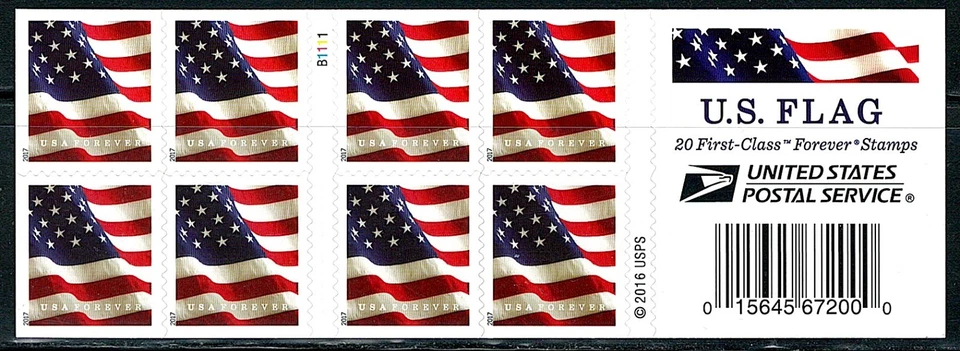Mint US 2017 First-Class Flag Forever Booklet Pane of 20 Stamp Scott# 5160 (MNH) - Image 1 of 2