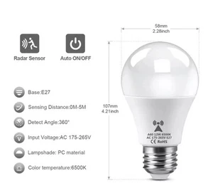 E27 12W LED Birne mit Bewegungssensor Glühbirne Bewegungsmelder PIR Licht Lampe - Bild 1 von 8