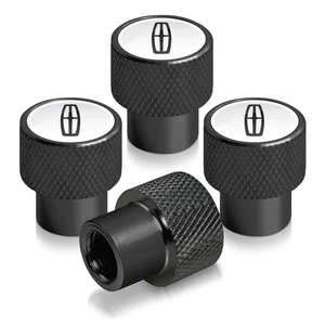 Lincoln logo in White on Black Easy-Grip Aluminum Tire Valve Stem Caps - Picture 1 of 5