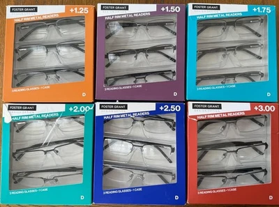 Foster Grant 3 pack Readers And 1 Case Half Rim Metal Readers.  **D** YOU PICK - Image 1 of 4
