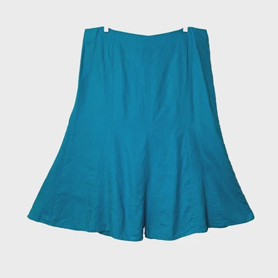 Falda midi Kim Rogers azul azulado-verde lino línea A acampanada trompeta para mujer 18 Foto 1 de 4