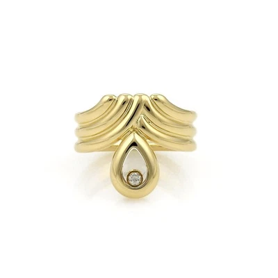 Chopard Happy Diamond Gold Ring 18k Yellow Pear Shape Ribbed Style Size 5.25 - Image 1 of 4