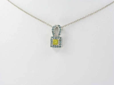 Giallo e Blu Pendente con Diamante con Argento .925 Collana - Immagine 1 di 3