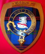 Vintage Old Scottish Carved Clan Holmes Tartan Plaque Crest Shield zx