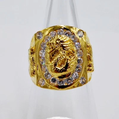 ANEL MASCULINO SAFIRA BRANCA SYN 24K OURO AMARELO CHEIO GP DRAGON quadrado tamanho grande 8,5 - Imagem 1 de 3