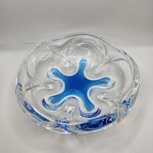 Art Deco Bohemian Czech Tango Slatter Glass BOWL Blue  - Picture 1 of 7