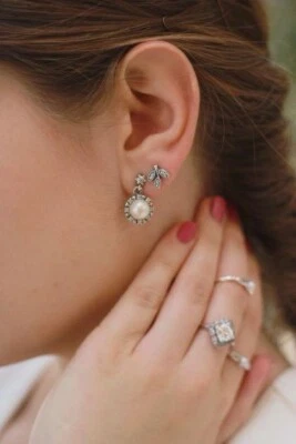 Pandora .925 Earrings With Pearl Box And Bag Excellent New - Image 1 of 2