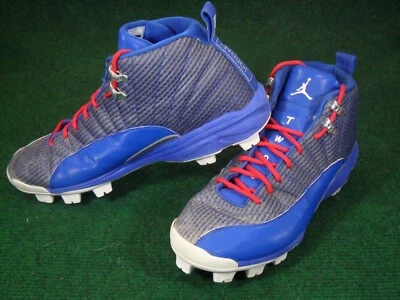 Botines de béisbol usados para hombre Air Jordan 12 retro MCS zapatos azul gris rojo talla 12 Foto 1 de 4