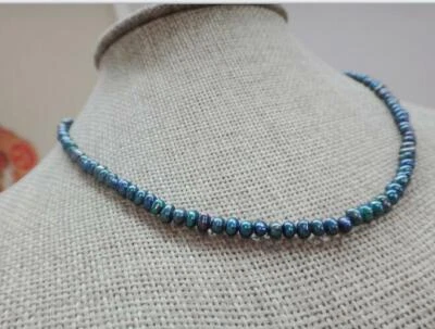 16"3-4mm Natural Mar del Sur Genuino Negro Bule Casi Redondo Collar Perla 14k C888 Foto 1 de 4