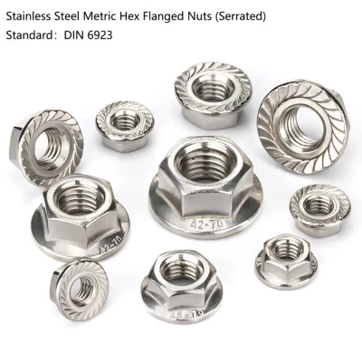 Feingewinde Flanschmuttern Wellenschliff M8 M10 M12 A2 Edelstahl Flansch DIN 6923 - Bild 1 von 4