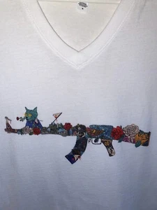 Floral Snake Ak 47 White Vneck tee (size M) - Picture 1 of 4