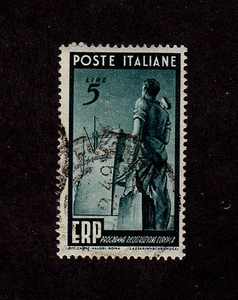 Italy - 1949 - SC 515 - Used - Workman and Ship - Picture 1 of 1