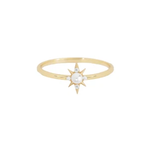 STAR SHAPE PEARL CZ GEMSTONE 925 STERLING SILVER JUNE BIRTHSTONE TINY WOMEN RING - Picture 1 of 3