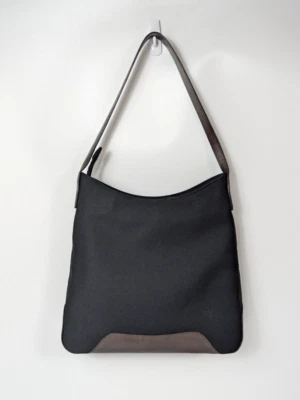 Bolso de Hombro HOBO Negro Nylon Lona con Detalle de Cuero Marrón Cartera Foto 1 de 4