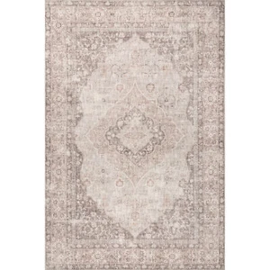 nuLOOM Elsa Transitional Beige Indoor Machine Washable Area Rug - Picture 1 of 9