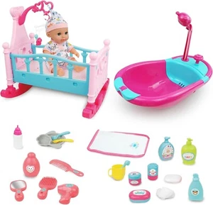 Complete 2-in-1 Baby Doll Bath Set with Shower and Crib - Perfect Gifts for Kids - Picture 1 of 9