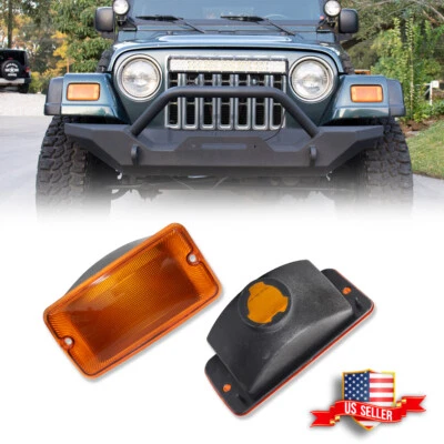 Fits 1997-2006 Jeep Wrangler TJ Amber Front Turn Signal Lights Parking Lamp Pair - Image 1 of 4