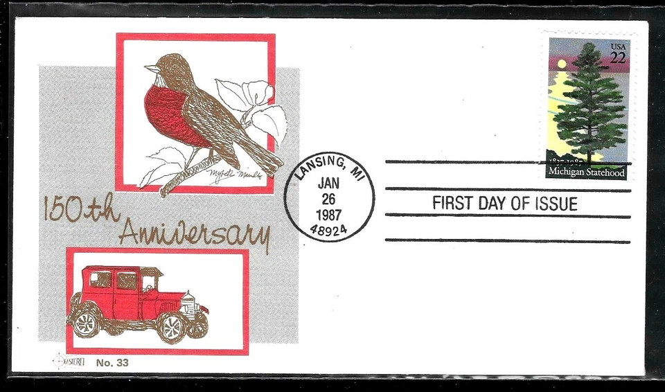 2246 22c Stamp (1987) THE MICHIGAN STATE 150 FDC BY THE EASTERN NO. 33 CACHETS - Image 1 of 1