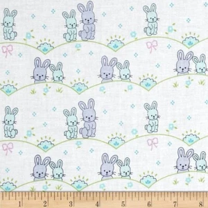 Craft Fabric SALE Michael Miller Bunny Scallop easter rabbit baby 1 full mt BLUE - Picture 1 of 1