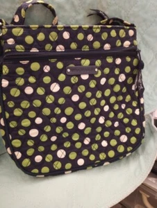 Vera Bradley Shoulder Bag Green and White Polka Dots Excellent - Picture 1 of 3