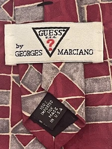 Vintage GUESS Georges Marciano Men’s 100% Silk Tie Maroon Grey Designer Pattern - Picture 1 of 10