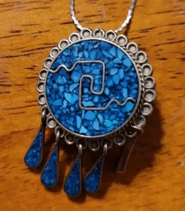 Collana catena 30" spilla pendente intarsiato argento sterling - Foto 1 di 4