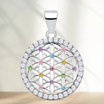 Lebensblume Anhänger Zirkonia 925 Sterling-Silber Damen Ketten-Anhänger Kette  - Bild 1 von 3