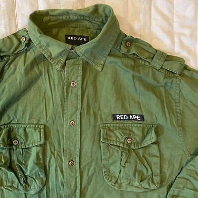 Vtg Red Ape Shirt Mens M Green Military Inspired Button Down Streetwear Y2k 90s - Image 1 of 4