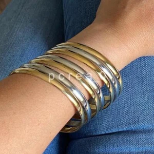 7 Set of bangles, Brass, Silver bangle Stacking bangles, Semanario Bangle U18 - Picture 1 of 9