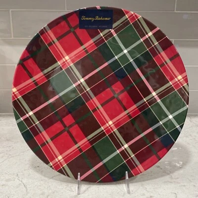 Tommy Bahama 14” Serve Tray Platter Tartan Plaid Christmas Melamine Round Plate - Image 1 of 4
