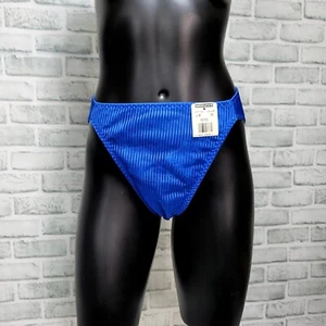 Vintage 90s Womens M Royal Blue Satin Sheer Hi Cut Panties Briefs NEW - Picture 1 of 11