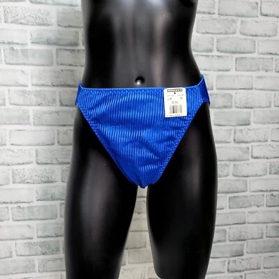 Vintage 90s Womens M Royal Blue Satin Sheer Hi Cut Panties Briefs NEW - Image 1 of 4