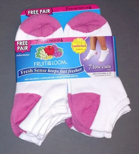 Fruit of the Loom Women's 7-Pack Low Cut Socks White / Fuchsia, Shoe Sz 4-10 - Picture 1 of 2