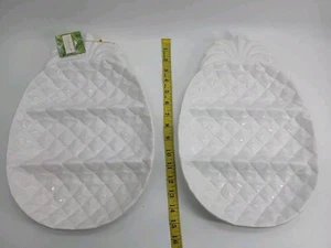 (Lot Of 2) Pineapple Platters Cabana Living In Paradise White Pineapple Collecti - Picture 1 of 6