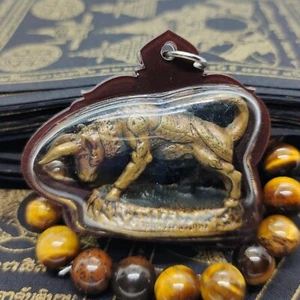 Bisonte Bull Amuleto Colgante LP Kalong Talismán Tailandés Estuche de Plástico Impermeable - Imagen 1 de 11