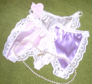 3 PURE SILK satin G STRINGS pink lilac ivory Made France Sexy French lingerie - Picture 1 of 1