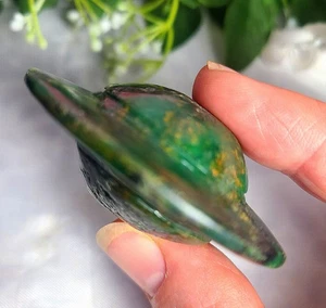 Rare 2.4" 73g Green Emerald UFO UAP Alien Spaceship Crystal Stone Carving - Picture 1 of 12
