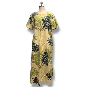 Dress Ulu Breadfruit Muumuu Hawaiian Dress Maxi White Ginger Lei Size 1X - Picture 1 of 8