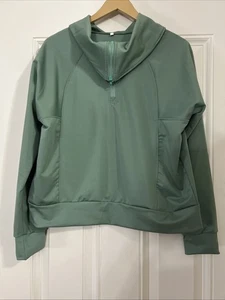 Mujer Sudadera Media Cremallera Punto Acanalado Cuello Simulado Verde Talla Mediana - Imagen 1 de 5