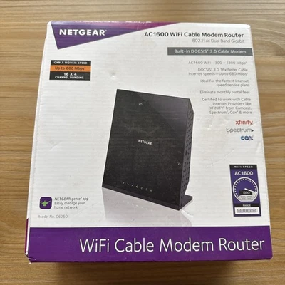 TESTED NETGEAR AC1600 Wifi Cable Modem Router C6250 Black C6250 NEW IN BOX - Image 1 of 4