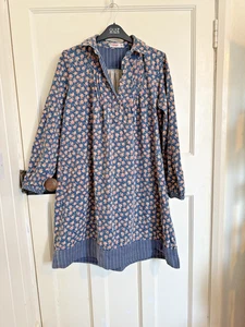 Abito vintage Cath Kidson smock blu floreale manica lunga taglia 10 - Foto 1 di 7