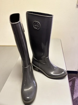Botas de lluvia Gucci grises de goma con tacón bloque Foto 1 de 4