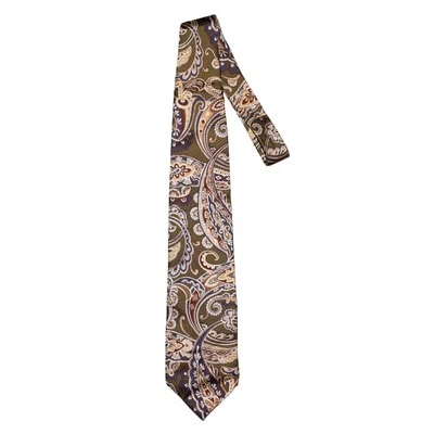 CHRISTIAN DIOR $250 Olive Blue Paisley Silk Tie Woven in Italy 3.75" Width - Image 1 of 4
