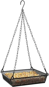 Hanging Bird Feeder Tray Platform Metal Mesh Seed 8 Inches Square, Black - Picture 1 of 4
