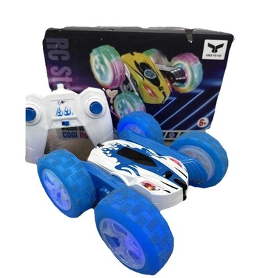Double-Side Roll Cool Lights RC Stunt Car Blue /White. Car And Remote No Charger - Image 1 of 4