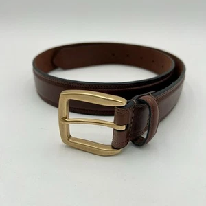 Mens Brown Leather Belt Size 32/80 Gold Tone Metal Buckle 38.5” End to End - Picture 1 of 4