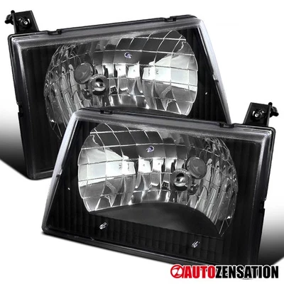 Fit 1992-2006 Ford E150 E250 E350 Econoline Black Headlights Lamps Left+Right - Image 1 of 4