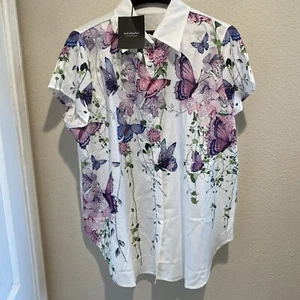 JUST FASHION NOW BLOUSE TOP Butterfly MULTICOLOR FLORAL TOP 3XL New Spring - Picture 1 of 5