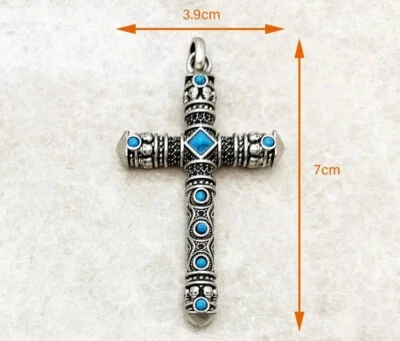 Colgante Cruz Plata Esterlina 925 Antiguo Calavera Circonita Turquesa Piedras Preciosas Acentos Foto 1 de 4