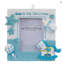 Baby's First Christmas Photo Picture Frame Ornament - Boy - Undated - Blue